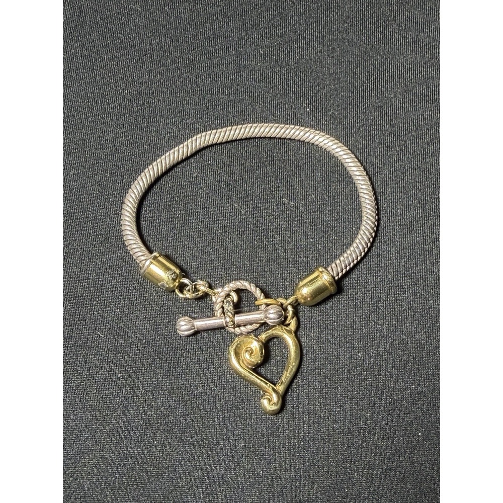 Brighton Two Tone Heart Toggle Bracelet Silver Gold Rope Chain 7.5" Boho